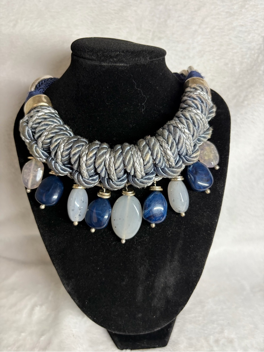 Chico Statement Navy and Silver Rope Necklace